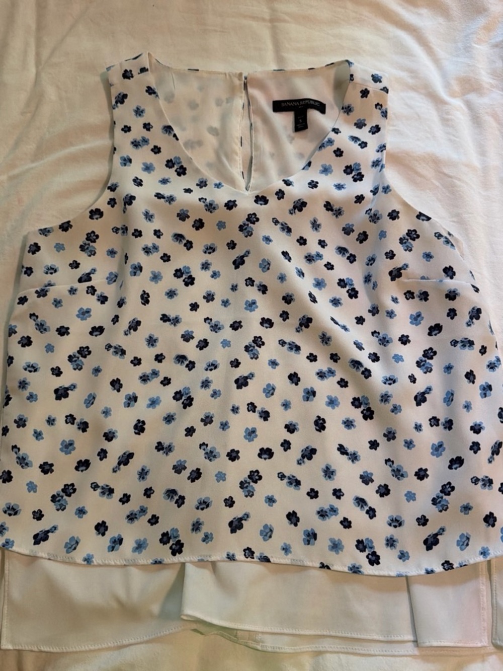 Banana Republic White Sleeveless Floral Camisole with Blue Print